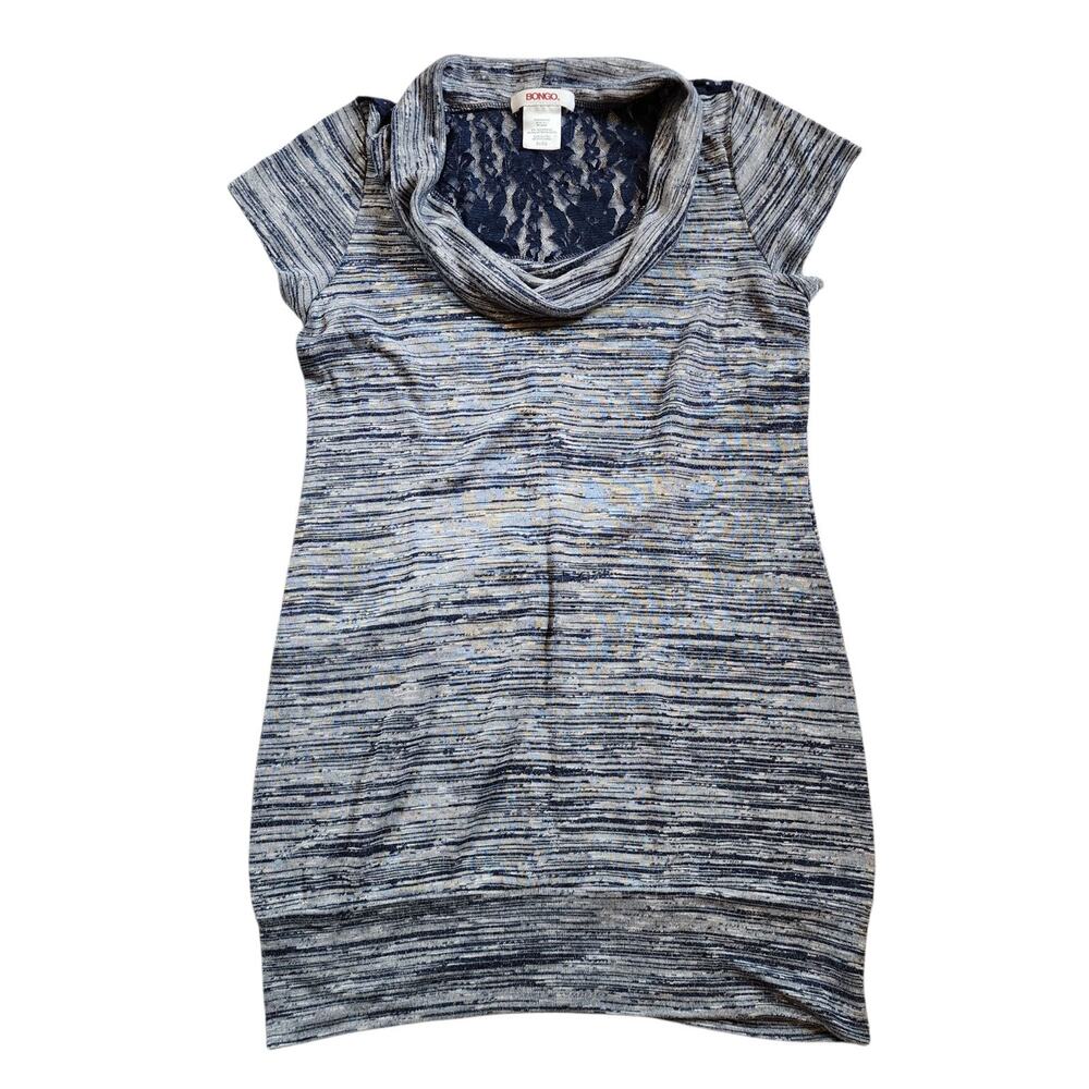 Bongo Womens Fitted Tunic Sweater Size XL Blue Cowl Neck Lace Back Lightweight